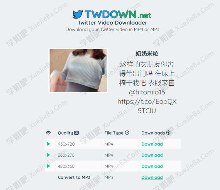TWDOWN 一个简单好用的推特视频在线下载网站 附封面小视频