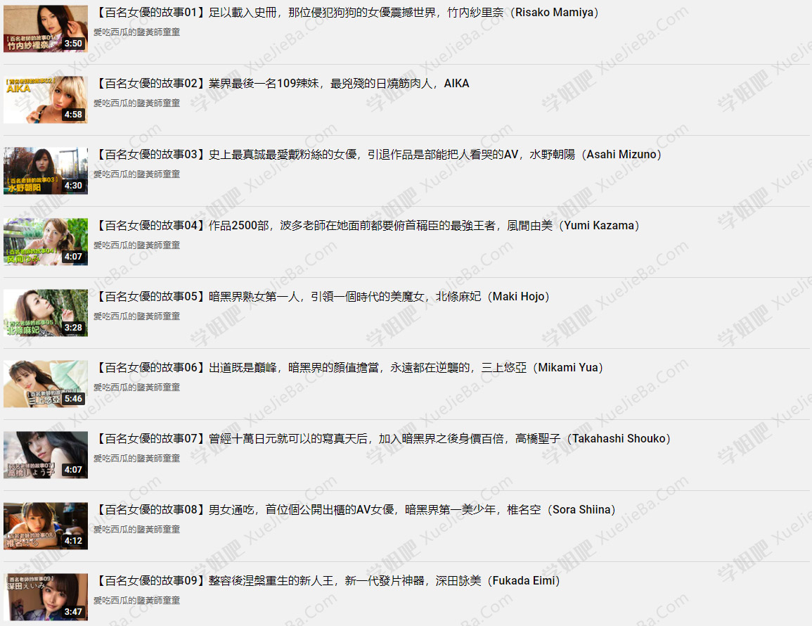 《百名女优的故事》油管博主@爱吃西瓜的鉴黄师Yellow Master制作