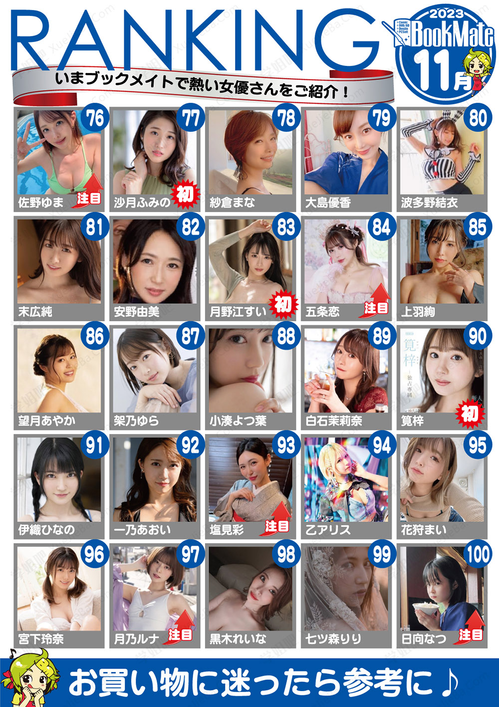 11月女优排行榜TOP100 出道新人你看过几位